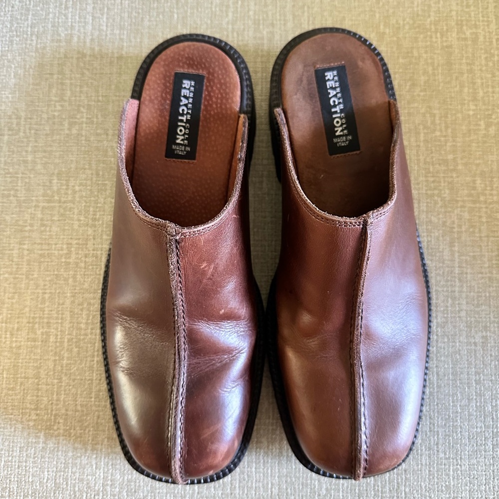 Mens Kenneth Cole Reaction Chunky Slip On Clogs/Mules Size 10.5 Brown Leather